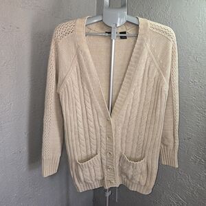 Women's Cream Cable Knit Cardigan Chunky Cabincore Cozy Thick Pockets